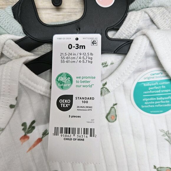 Carter's Baby Neutral Unisex Bodysuits Vegetable And Cloud Patterns Size 0-3... - Picture 4 of 4